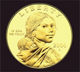 Sacagawea Golden Dollar minted in 2000 